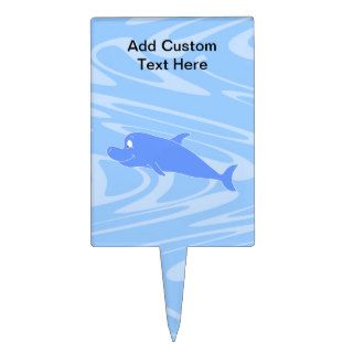 Blue Dolphin on Wavy Pattern. Rectangular Cake Toppers