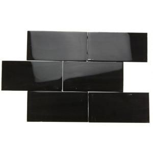 Splashback Tile Contempo Classic Black Polished 3 in. x 6 in. x 8 mm Glass Subway Floor and Wall Tile (1 sq. ft./ case) CONTEMPO CLASSIC BLACK POLISHED 3x6