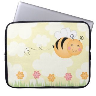 Cute cartoon bee and hive flowers laptop sleeve
