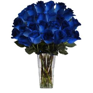 The Ultimate Bouquet Gorgeous Blue Rose Bouquet in Clear Vase (24 Stem) , Overnight Shipping Included BLU351