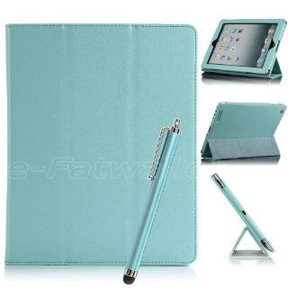 Snap on Cover Fits Apple iPad 4 (with Retina display)/The new iPad/iPad 2/3 Light Blue Folio Stand PU Leather + Stylus (does not fit iPad 1) Cell Phones & Accessories