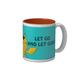 LET GO AND LET GOD SLOGAN HAPPY BALLOON CAT COFFEE MUGS