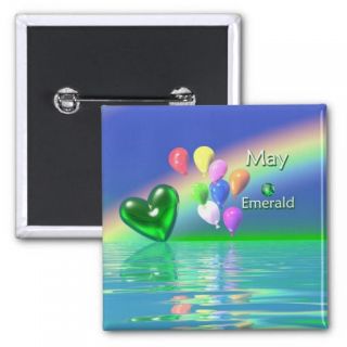 May Birthday Emerald Heart Buttons