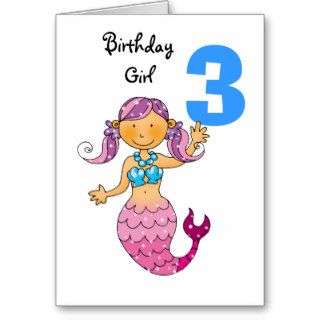 3rd birthday gift for a girl, cute mermaid greeting card