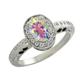 1.53 Ct Oval Mercury Mist Mystic Topaz White Sapphire Sterling Silver Ring Jewelry