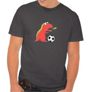 Funny Cartoon Dinosaur Playing Soccer Male Dark Tshirt