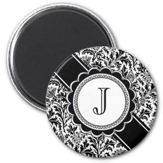 Elegant Letter J Monogram Black and White Refrigerator Magnets