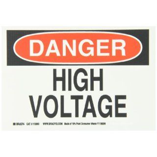 Brady 115963 10" Width x 7" Height B 586 Paper, Red And Black On White Color Sustainable Safety Sign, Legend "Danger High Voltage" Industrial Warning Signs