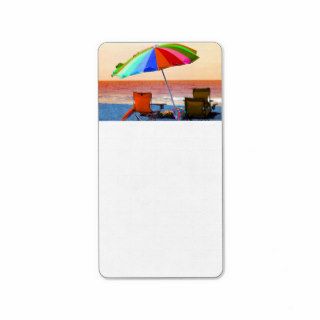 Colorful invert beach umbrella and chairs on Flori Custom Address Labels