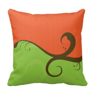 Elegant Swirls Orange and Green Throw Pillows