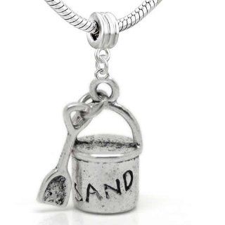 "Beach Sand Bucket and Shovel" Dangle Bead Charm Spacer Pandora Troll Chamilia Biagi Bead Compatible Jewelry