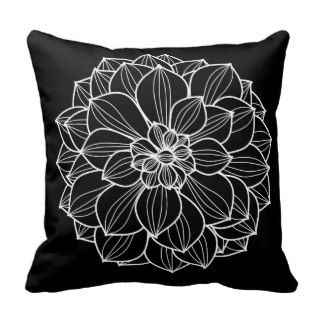 Black and White Hand Drawn Chrysanthemum Pillow