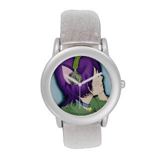 Purple Haired Cat Girl With Headphones Wrist Watch