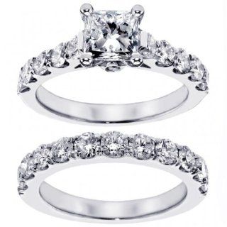 2.74 CT Split Prong Princess Cut Diamond Engagement Set in Platinum Engagement Rings Jewelry