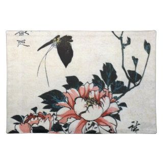 牡丹に蝶, 広重 Peonies and Butterfly, Hiroshige, Ukiyo e Placemats