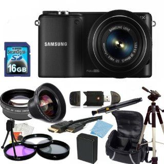 Samsung NX1000 Mirrorless Wi Fi Digital Camera with 20 50mm Lens (Black) Kit. Includes 0.45X Wide Angle Lens, 2X Telephoto Lens, 3 Piece Filter Kit (UV CPL FLD), 16GB Memory Card, Card Reader, Extedned Life Replacement Battery + Charger, Tripod, Case &
