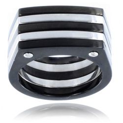 Stainless Steel Black and White Plated Screw Accent Ring West Coast Jewelry Men's Rings