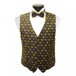 Mardi Gras Fleur de Lis Tuxedo Vest and Bow Tie Size Large at  Mens Clothing store