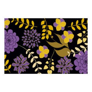 Purple Gold Cute Retro Floral Pattern Posters