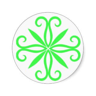 Elegant swirly neon green motif round sticker