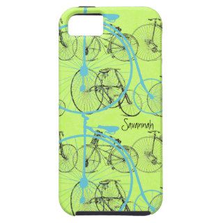 Vintage Girl Yellow Lime Aqua Bike Damask Iphone 5 iPhone 5 Cases