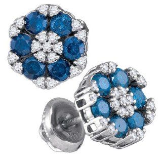 Blue Diamond Earrings 1.00CTW BLUE DIAMOND FASHION EARRING Studs 10KT White Gold Jewelry