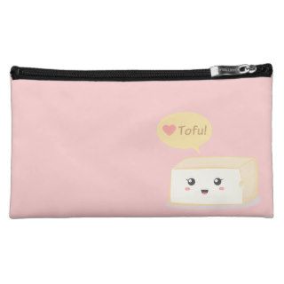 Kawaii tofu asking people to love tofu makeup bag