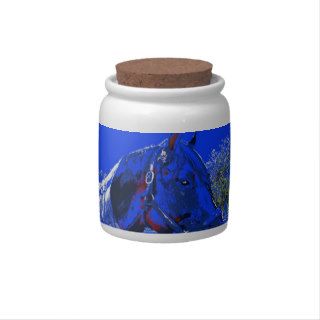 horse over fence side view blue cartoon candy jars