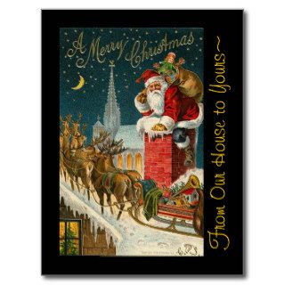 Vintage Merry Christmas Santa Sleigh Reindeer Post Card
