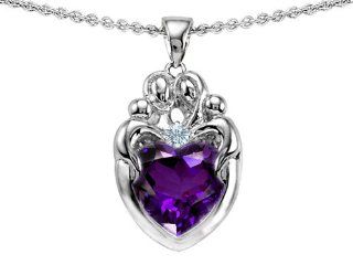 Star K Loving Mother and Family Pendant Heart Shape Genuine Amethyst Pendant Necklaces Jewelry