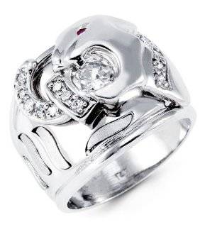  Mens Polished 14k White Gold Solid Round CZ Animal Ring Jewelry