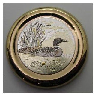 Art of Chokin Black Porcelain Small Box Duck Loon 24K Gold Trim 3" 