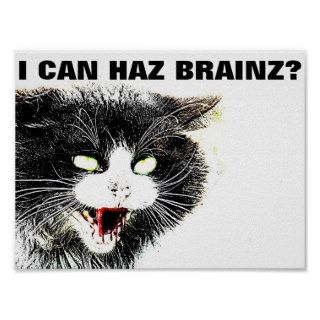Zombie Cat I Can Haz Brainz Mini Poster