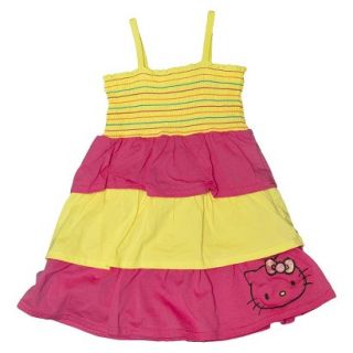 Hello Kitty Infant Toddler Girls Tiered Tunic Dress   Pink/Yellow 4T