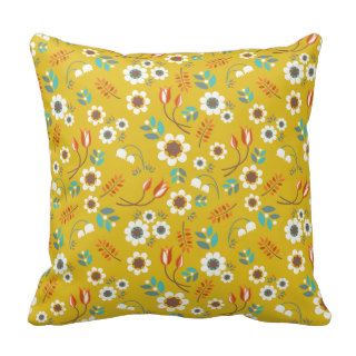 Vintage Mustard Yellow Floral Flowers Pattern Pillows