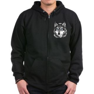  Painted Wolf Grayscale Zip Hoodie (dark)