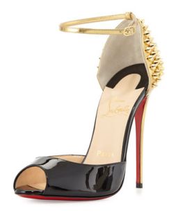 Pina Spiked Red Sole Sandal, Black/Gold   Christian Louboutin