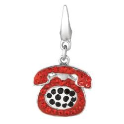 Sterling Silver Red and Black Crystal Telephone Charm Silver Charms
