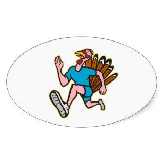 Turkey Run Runner Side Cartoon Isolated Oval Stickers