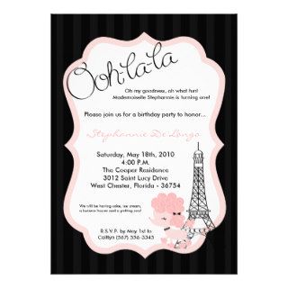 5x7 Pink Poodle in Paris Birthday Party Invitation