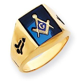 14k Yellow Gold Synthetic Blue Spinel Men's Masonic Ring. Metal Wt  9.88g Jewelry