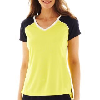 Made For Life Short Sleeve Colorblock Mesh Tee, White, Womens