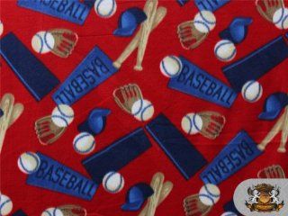 Fleece Printed Sports Baseball Bat Red Fabric By the Yard