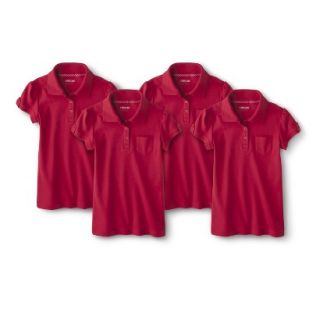Cherokee Girls School Uniform 4 Pack Short Sleeve Interlock Polo   Red Pop XS