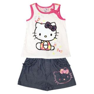 Hello Kitty Infant Toddler Girls Tank Top and Short Set   White/Chambray 2T
