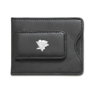 NHL Logo Black Leather Money Clip / Credit Card / ID Holder NHL Team Pittsburgh Penguins  Sports Fan Wallets  Sports & Outdoors
