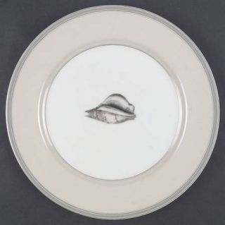 Fitz & Floyd Coquillier Dinner Plate, Fine China Dinnerware   Tan Rim,Gray Band,