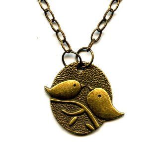 Brass Two Love Birds on Branch Charm Pendant Choker Necklace 16 Inches Necklaces For Women With Love Birds Jewelry