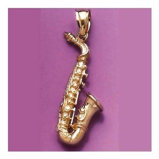14k Gold Necklace Charm Pendant, 3d Alto Saxophone Musical Instrument Million Charms Jewelry