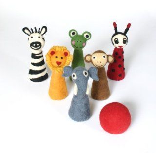Handcrafted Wool Childrens Toy Bowling Set   6 Pin Toys & Games